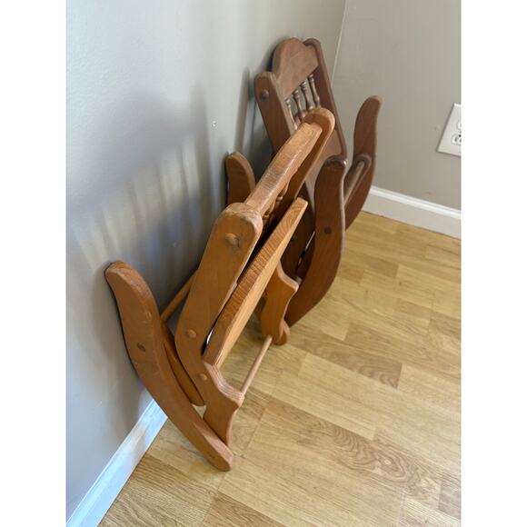(2) 17.5" Tall Pine Folding Rocking Chairs - Picture 9 of 10